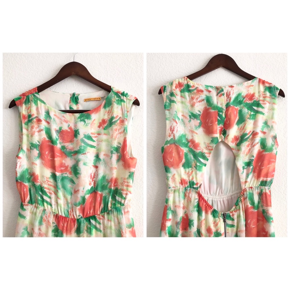 Alice + Olivia Silk Watercolor Floral Print Dress - Picture 4 of 11